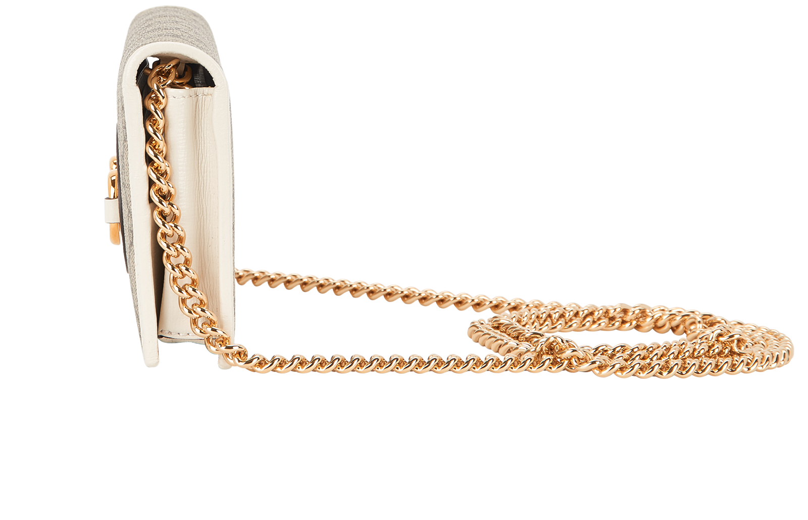 Horsebit Wallet On Chain, &pound;395, Handbags, Beige/White, Canvas/Leather, Bottom view